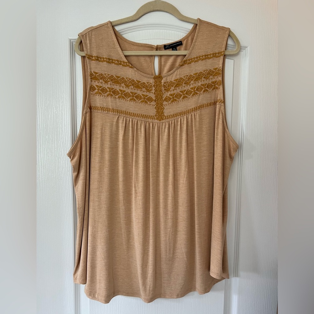 Adriana Papell 3X Embroidered Yoke A-line top.